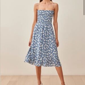 Reformation Blue and White Spaghetti Strap Sundress